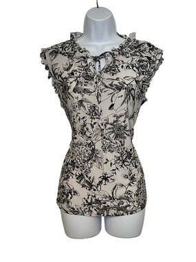 Tommy Hilfiger Black Floral Ruffle Tie-Neck Camisole on Cream
